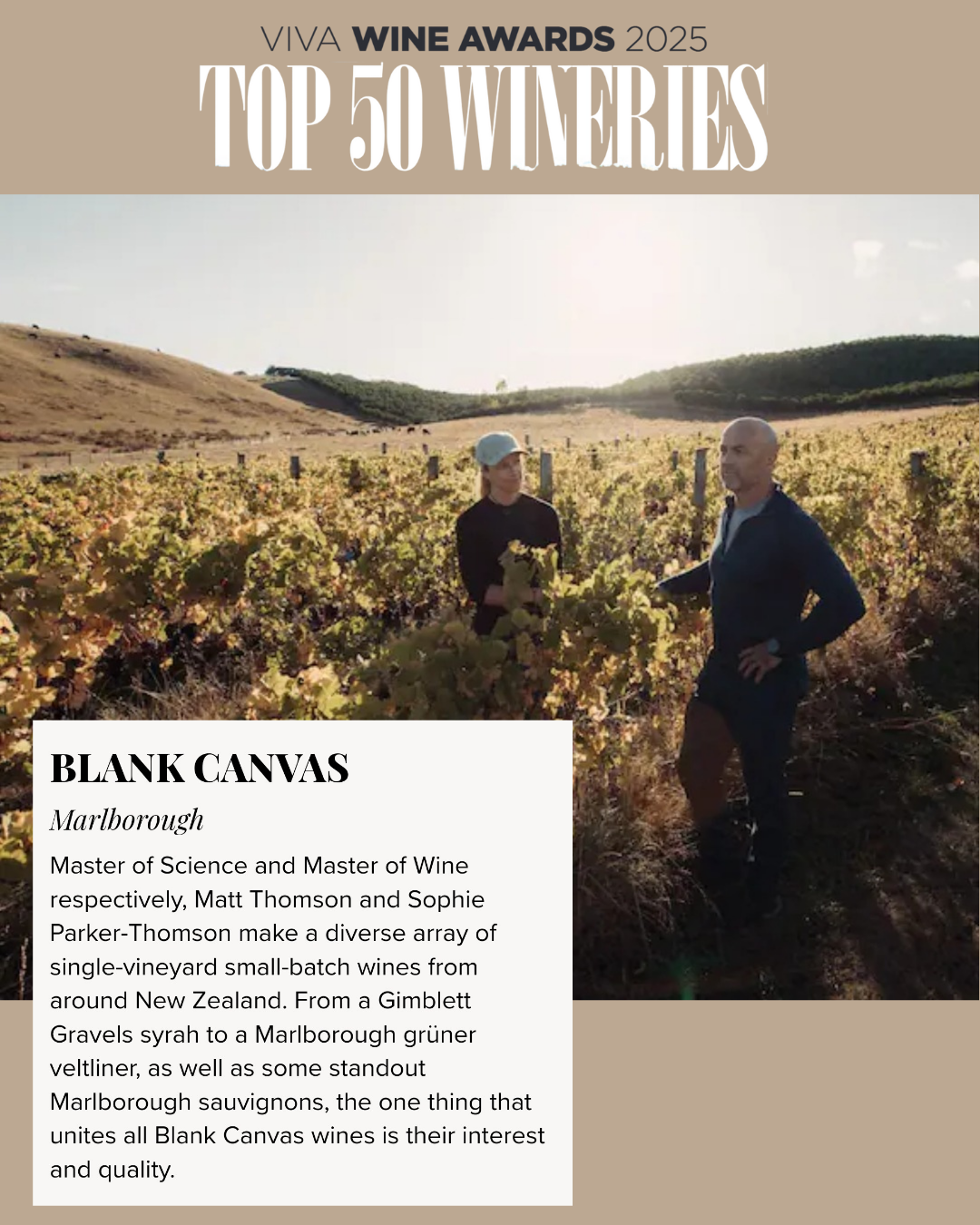 Blank Canvas announced a Top NZ Winery in Viva Awards 2025